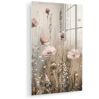 MuchoWow Acrylglasbild Blumen - Rosa - Modern - Beige Wanddeko Wohnzimmer 40x60 cm , Glas , Rechteckig , 40x60 cm , Bilder & Rahmen, Bilder, Acrylglasbilder