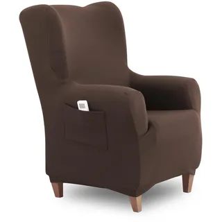 Textilhome Ohrensessel Bezug 1-Sitzer Jacquard Stretchhusse für Ohrensessel, Elastischer Ohrensesselbezug & Überzug, Sesselschoner Waschbar, Braun 70–100 cm