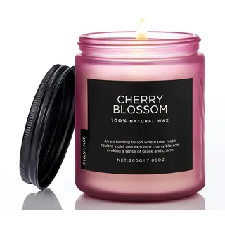 M&SENSE Duftkerze im Glas – Sojawachskerze Kirschblüte 200g | Süßer und Blumiger Duft | 50 Stunden Brenndauer | Natürliche Kerze für romantische und entspannende Atmosphäre