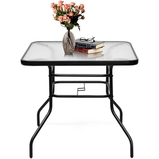 Costway Gartentisch Bistrotisch Schwarz , Metall , 81x71x81 cm , Gartenmöbel, Gartentische