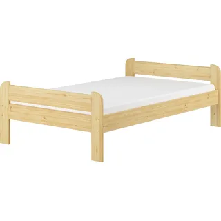 Breites robustes Einzelbett 120x200 Kiefer massiv mit wählbarem Zubehör V-60.39-12Rollrost und Matratze inkl. - Naturbelassen