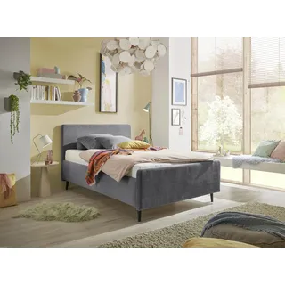 Stella Trading Peach Polsterbett Bettgestell 120x200, Dunkelgrau - Modernes Einzelbett in Cord-Optik mit Holzfüßen - 129 x 108 x 215 cm (B/H/T)