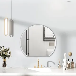 HIGHBATH Weißer Rahmenspiegel, 50 cm, Halbrunder Badezimmer-Wandspiegel für Zuhause, dekorativer Wandmontierter Schminkspiegel für Badezimmer, Ankleidezimmer und Wohnzimmer