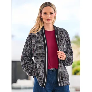Jackenblazer HEINE "Bouclé-Blazer", Damen, Gr. 48, bunt (schwarz, bordeaux, gemustert), 100% Polyester, Blazer Jackenblazer