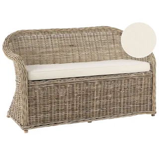 Beliani Gartenbank mit Armlehnen Rattan naturfarben Auflagen beige 141 cm Boho Susua