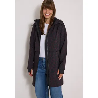 Softshellmantel CECIL, Damen, Gr. S (38), schwarz (berry rot), Softshell, Obermaterial: 92% Polyester, 8% Elasthan, ca. Mitte Oberschenkel, Mäntel Softshellmantel, mit Kapuze, Animal Print, wasserabweisende Qualität