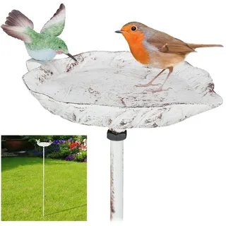 Relaxdays Vogeltränke , Weiß , Metall, Kunststoff , 18.5x100x13 cm , Dekoration, Gartendeko