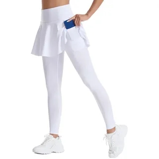 Tennisrock Damen Sporthose Laufhose mit Rock Yogahose Hosenrock high Waist Push Up Sport Leggings Lang Sportrock mit Hose Innentasche