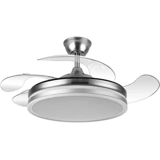 FABRILAMP TODOLAMPARA Deckenventilator mit LED-Licht, 72 W, DC-Motor, Modell BAYOMO, Nickel, 3 Töne, einziehbare Flügel, 6 Geschwindigkeiten, Fernbedienung