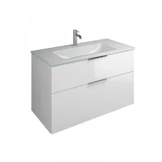Burgbad Eqio Glas-Waschtisch inklusive Waschtischunterschrank, Breite 1020 mm, SEYX122, Farbe (Front/Korpus): Weiß hochglanz / weiß hochglanz, Stangengriff schwarz matt G0234