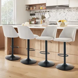 COLAMY Barhocker 4er Set mit Rückenlehne & 360° Drehfunktion, Höhenverstellbar (63,5-84,5 cm), Küchenhocker aus PU-Kunstleder, Stühle für Kücheninsel, Esszimmer oder Home-Bar, Grau