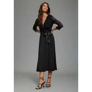 Abendkleid LAURA SCOTT, Damen, Gr. 34, N-Gr, schwarz, Spitze, Obermaterial: 95% Polyester, 5% Elasthan. Spitze: 92% Polyamid, 8% Elasthan, unifarben, figurbetont wadenlang, V-Ausschnitt, Spitze, Kleider Abendkleid, für elegante Anlässe, aus Spitze und Jersey, Topseller