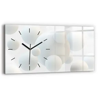 Wallfluent Wanduhr – Stilles Quarzuhrwerk - Uhr Dekoration Wohnzimmer Schlafzimmer Küche - Zifferblatt mit Strichen - schwarze Zeiger - 60x30 cm - Bälle Abstraktion - Weiß