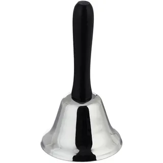 Relaxdays Tischglocke Handglocke, lauter Klang, Holzgriff, Schule, Rezeption, Weihnachtsdeko, Eisen, 12 cm groß, Silber