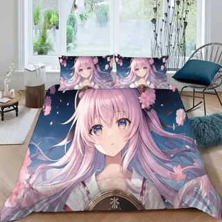 DILANI Bettwäsche 135x200 Kinder Anime Mädchen 3D Bettwäsche-Set 3 Teilig Japanische Manga-Kawaii Weiche Microfaser Bettbezug mit Reißverschluss und Kissenbezug 80x80cm für Mädchen Jungen Kinder