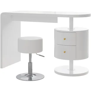 Vicco Schminktisch Lara, 120 cm mit Hocker, Weiß Hochglanz - Weiß