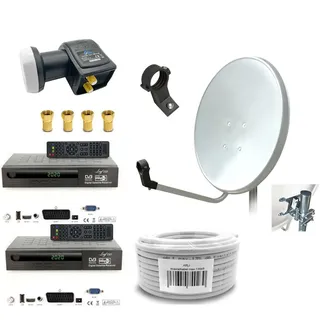 Digital Sat Anlage 60 cm Spiegel inkl. 2X Full HD Receiver, TWIN LNB, Koax Kabel