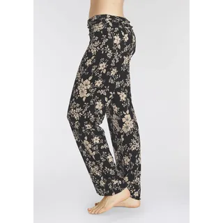 Haremshose BUFFALO, Damen, Gr. 48/50, N-Gr, schwarz (schwarz mit blumen), Web, Obermaterial: 100% Viskose, bedruckt, bequem lang, Hosen Haremshose, mit gerafftem Umschlagbund