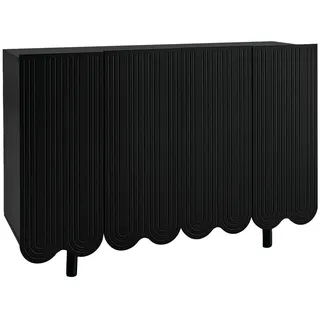 Urban Meuble Sideboard mit Metallfüßen und Rillen-Design , Schwarz , Holzwerkstoff, Metall , Rechteckig , 120x80x37.5 cm , Kleinmöbel, Kommoden, Sideboards