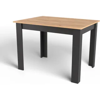 Esszimmertisch Küchentisch, Platte aus Eiche, Holztisch Esstisch 120 x 80 x 75 cm, 18 mm Dicke, Küche Wohnzimmer Eiche und schwarz - Braun, Schwarz