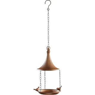 Kobolo Vogeltränke Vogelbad Futterstation zum aufhängen - Metall Rostbraun - 16x32/62 cm - Braun