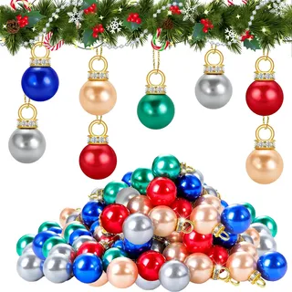 Weihnachtsbaumkugeln Mini, 80pcs Mini Weihnachtskugeln Set, Weihnachtskugeln Klein Bunt, Wird mit Einem 5 M Langen Golddraht Geliefert, Geeignet für Christbaumschmuck und DIY-Ideen