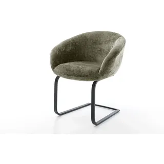 DeLife Freischwinger Vinka-Flex mit Armlehnen Chenille Olive Freischwinger flach Schwarz Taschenfederkern