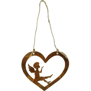 Edelrost Dekohänger Set 6St Engel im Herzen Vintage Metall Ø15cm Weihnachtsdeko Fenster Tür Wand