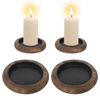2 Stück Kerzenständer Holz Kerzenuntersetzer, 10cm Durchmesser Runde Kerzenteller Untersetzer Candle Holder, Kerzenhalter Dekorativer Kerze Untersetzer für Hochzeit Wohnzimmer