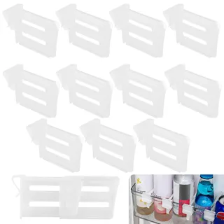 12 PCS Schubladen Ordnungssystem Kühlschrank Teiler, Verstellbar Flaschenhalter Kühlschrank aus Hochwertiges PP Material, Fridge Organizer mit Praktisches Clip Design für Flaschen Lebensmittel Gewürze