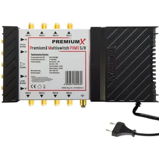 PremiumX PXMS 5/8 Multischalter mit Netzteil Multiswitch 1 SAT für 8 Teilnehmer Satverteiler Digital HDTV FullHD 4K UHD 8K
