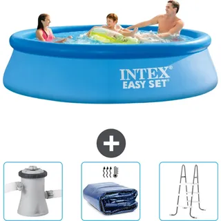 Intex runder aufblasbarer Easy Set-Pool – 305 x 76 cm – Blau – im Lieferumfang enthalten Filterpumpe für Schwimmbad - Sonnensegel - Leiter