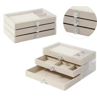 Schmuckkästchen, transparentem Samt Fall Creme Diamanten, 3 Schubladen pd152k - Creme