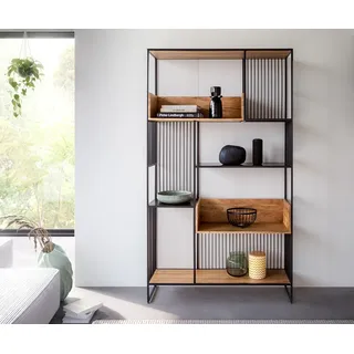 Bücherregal Lukeo 115x200 cm Akazie Natur Metall Schwarz