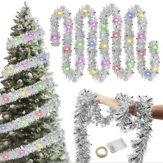 Fancysky 5m Weihnachts-Led-Lichtergirlande, Treppengeländer DekoWeihnachten, Fenstergirlande Weihnachten, Weihnachten Deko Hängend, Weihnachtsgirlande mit Beleuchtung, Tür DekoWeihnachten (Silber)