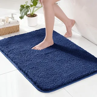 Exclusivo Mezcla Badematte Badteppich Weiche rutschfeste und Saugstarke Mikrofaser Fußmatte, Waschmaschinenfest und Schnelltrocknend für Badezimmer, Dusche und Wohnraum, 40x60 cm, Einfarbig Navy Blue