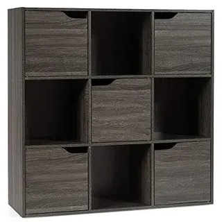 COSTWAY Büroregal mit 5 Türen, 9 Fächer, Aktenregal, Bücherregal freistehend, Ordnerregal Standregal Aufbewahrungsregal, 90 x 29 x 90 cm (Grau)