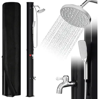 Aopunly 35L Solardusche Gartenduschen mit Handbrauseintegriertem Fußdusche runder Duschkopf inkl. Montagematerial & Abdeckhaube Schwarz - Schwarz