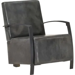 vidaXL Retro Design Liegestuhl Fernsehsessel Loungesessel Polstersessel Ledersessel Wohnzimmer Grau Echtes Leder Stahl - Grau