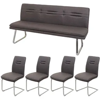 MCW Esszimmer-Set MCW-H70, Esszimmergruppe Sitzgruppe Esszimmergarnitur, Stoff/Textil Edelstahl gebürstet ~ grau-braun 180cm