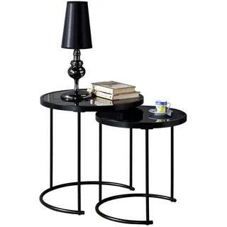 Idimex Couchtischset Leyre 2er Set schwarz , Schwarz , Glas , Vintage , Oval,Rund , 50x50x50 cm , Wohnzimmer, Wohnzimmertische, Couchtische