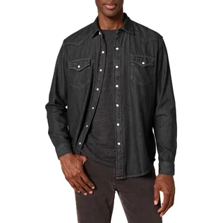 Amazon Essentials Herren Langärmeliges Jeanshemd, Normale Passform, Schwarz, XXL