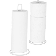 Bild von Küchenrollenhalter 2er Set, stehend, für Küchen- und Toilettenrollen, Metall, schlicht, HxD 32x13 cm, weiß