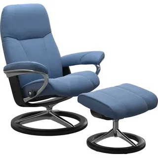 Stressless Relaxsessel Consul Baumwolle 82 x 102 x 72 cm Blau mit Hocker
