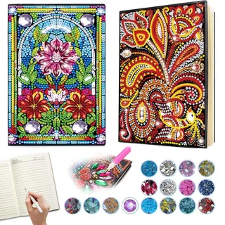 2er Diamond Painting Notizbuch A5 Set für Kinder und Erwachsene – DIY Diamant Painting Buch Bastelset Mädchen 6 7 8 9 10 11 12 Jahre, kreatives Geschenk für Mädchen, Geburtstag Mädchens 8 9 Jahre