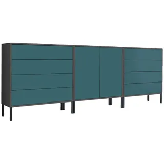 Mid.you Sideboard , Anthrazit, Petrol , Holzwerkstoff , 3 Fächer , 8 Schubladen , 237x86x33 cm , erweiterbar, stehend , Kleinmöbel, Kommoden, Sideboards