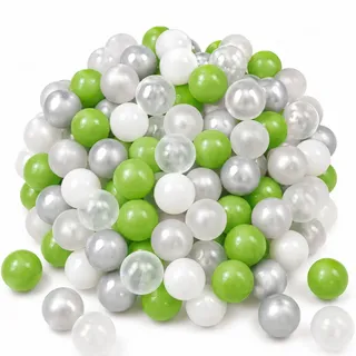 Littletom Bällebad-Bälle 200 Stück, Grün/Grau/Weiß/Transparent, 5.5 cm , Kunststoff , Rund , 5.5x5.5x5.5 cm , unisex , Spielzeug, Sonstiges Spielzeug