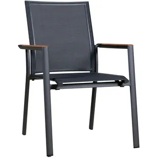 Zebra Stapelsessel , Graphitfarben, Grau, Teakfarben , Holz, Metall, Textil , Teakholz , 62x91x69 cm , stapelbar , Gartenmöbel, Gartensessel, Stapelsessel