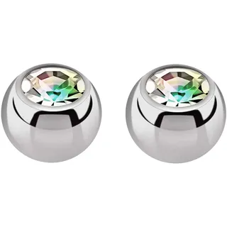 2x Titan Piercing Schmuck Verschluss Kugel in 1,2 x 3 mm, gefaßter Zirkonia in multiklar