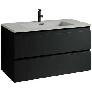 Badezimmer Badmöbel Set Angela 100 cm - Graues Waschbecken - Mat schwarz - Unter